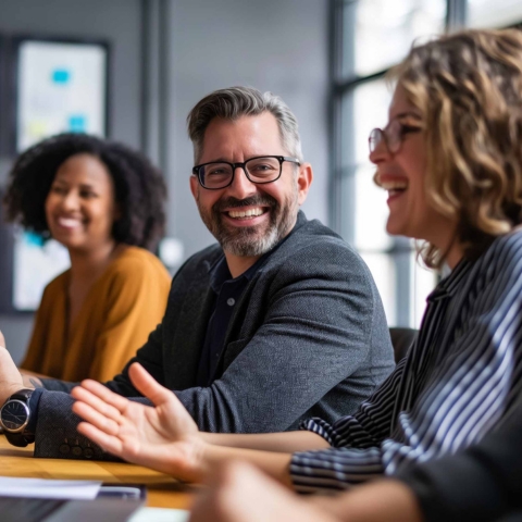 Group of three happy employees